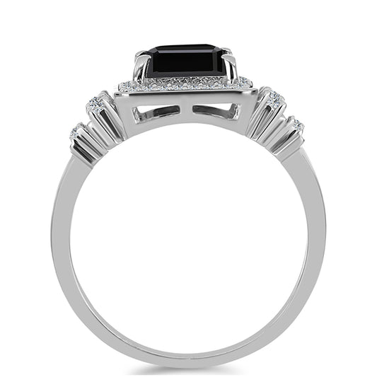 Anillo de Plata con Obsidiana y Topacio Blanco