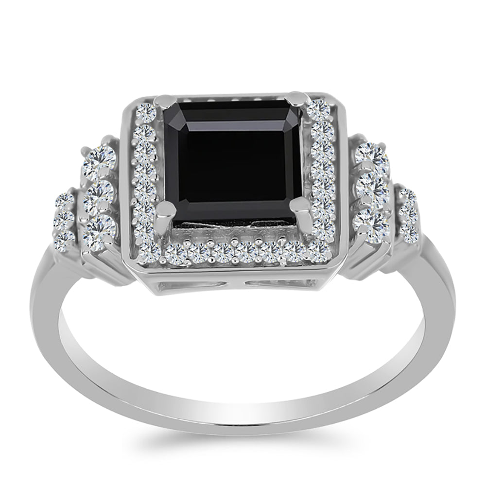 Anillo de Plata con Obsidiana y Topacio Blanco 3 