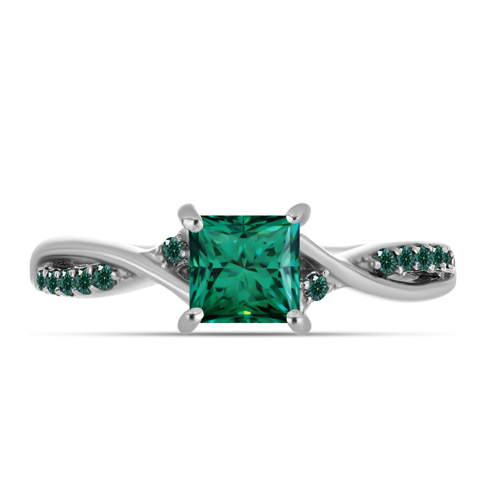 Anillo de Plata con Moissanita azul mar verdosa