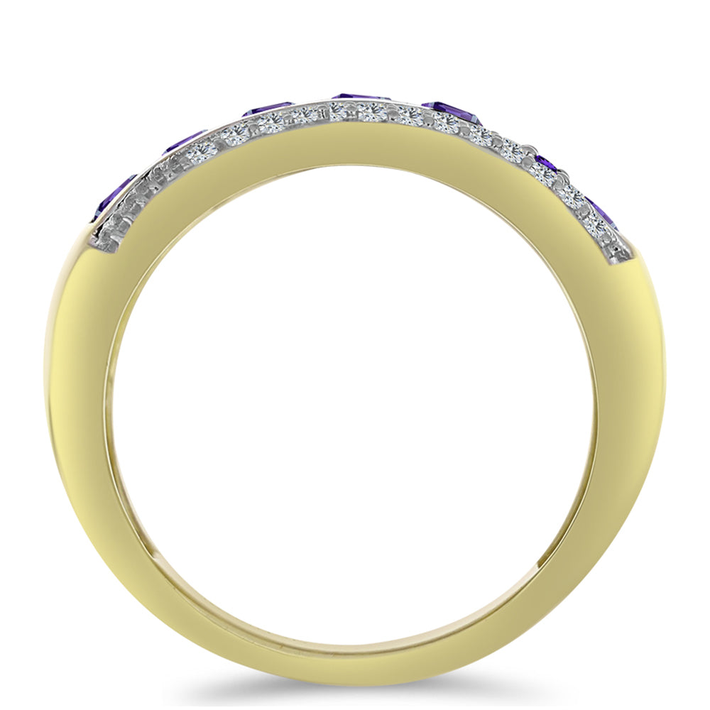 Anillo de Plata Bañada en Oro con Amatista de Marruecos y Topacio Blanco