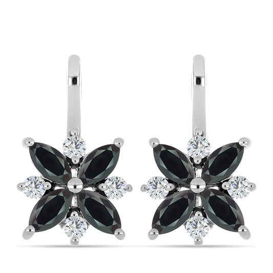 Pendientes de Plata con Obsidiana y Topacio Blanco