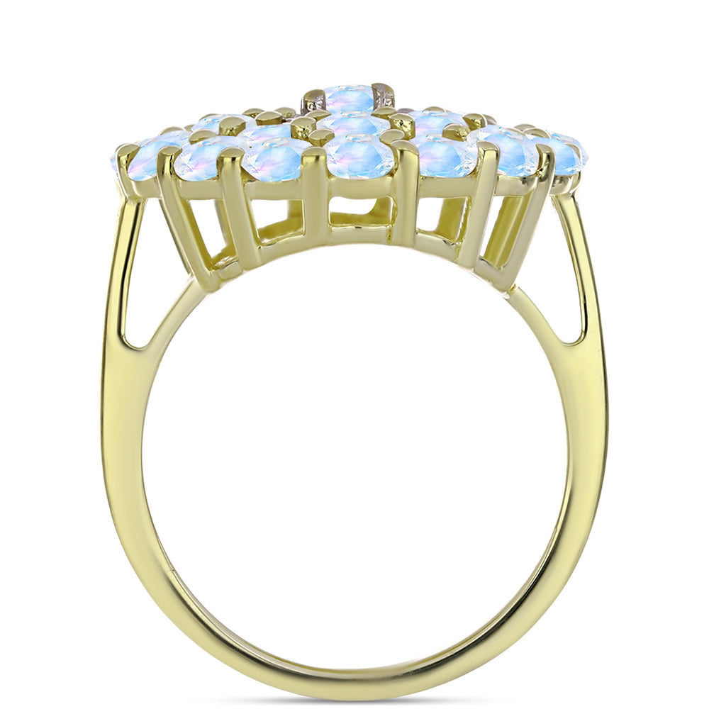 Anillo de Plata Bañada en Oro con Piedra Lunar Arco Iris y Topacio Blanco 2 