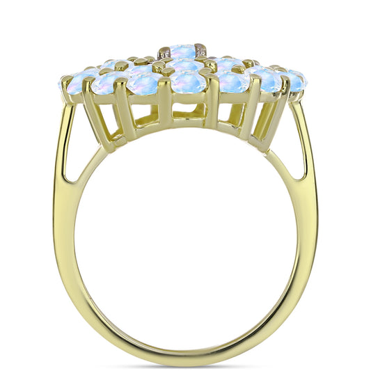 Anillo de Plata Bañada en Oro con Piedra Lunar Arco Iris y Topacio Blanco