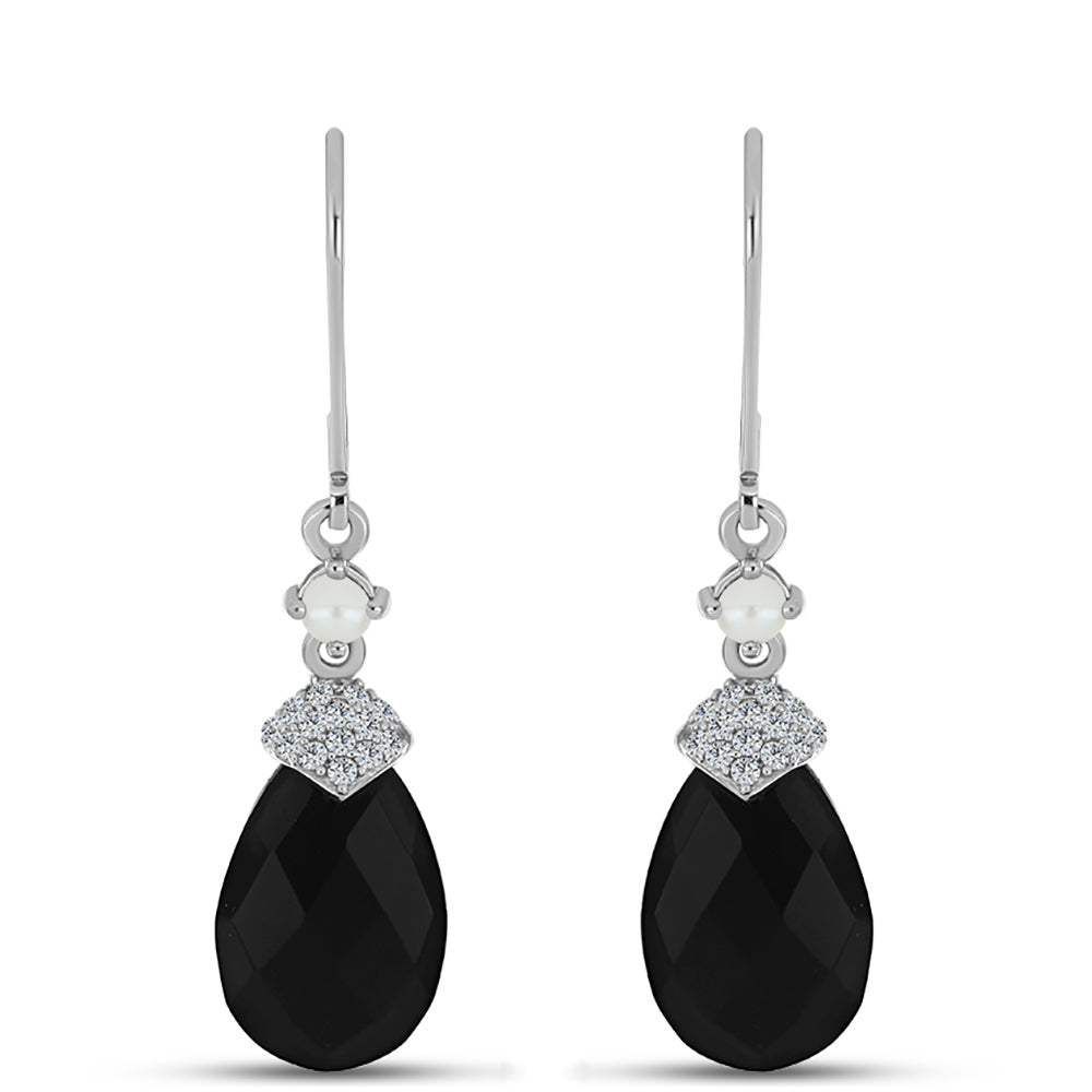 Pendientes de Plata con Obsidiana y Perla blanca de agua dulce