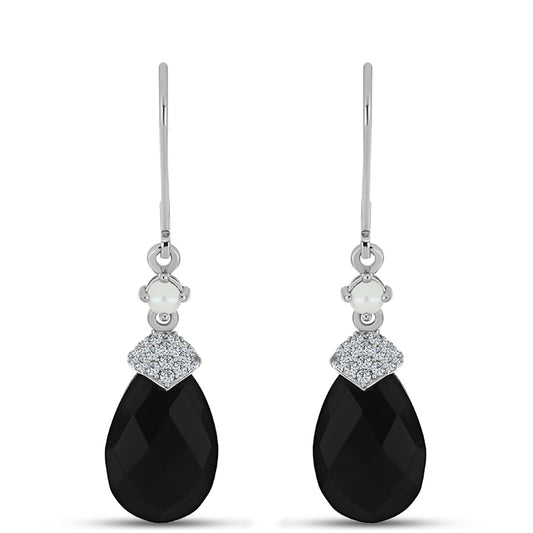 Pendientes de Plata con Obsidiana y Perla blanca de agua dulce