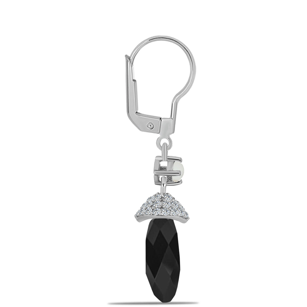 Pendientes de Plata con Obsidiana y Perla blanca de agua dulce 2 