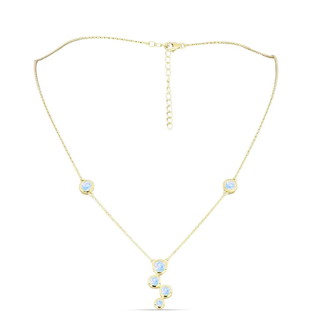 Collar de Plata Bañada en Oro con Piedra Lunar Arco Iris