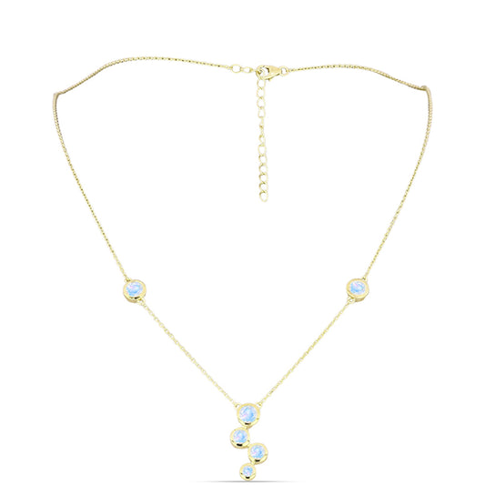 Collar de Plata Bañada en Oro con Piedra Lunar Arco Iris