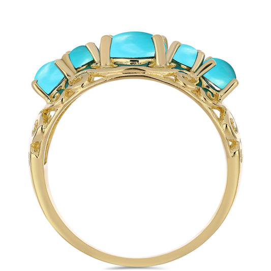 Anillo de Plata Bañada en Oro con Turquesa Bella Durmiente