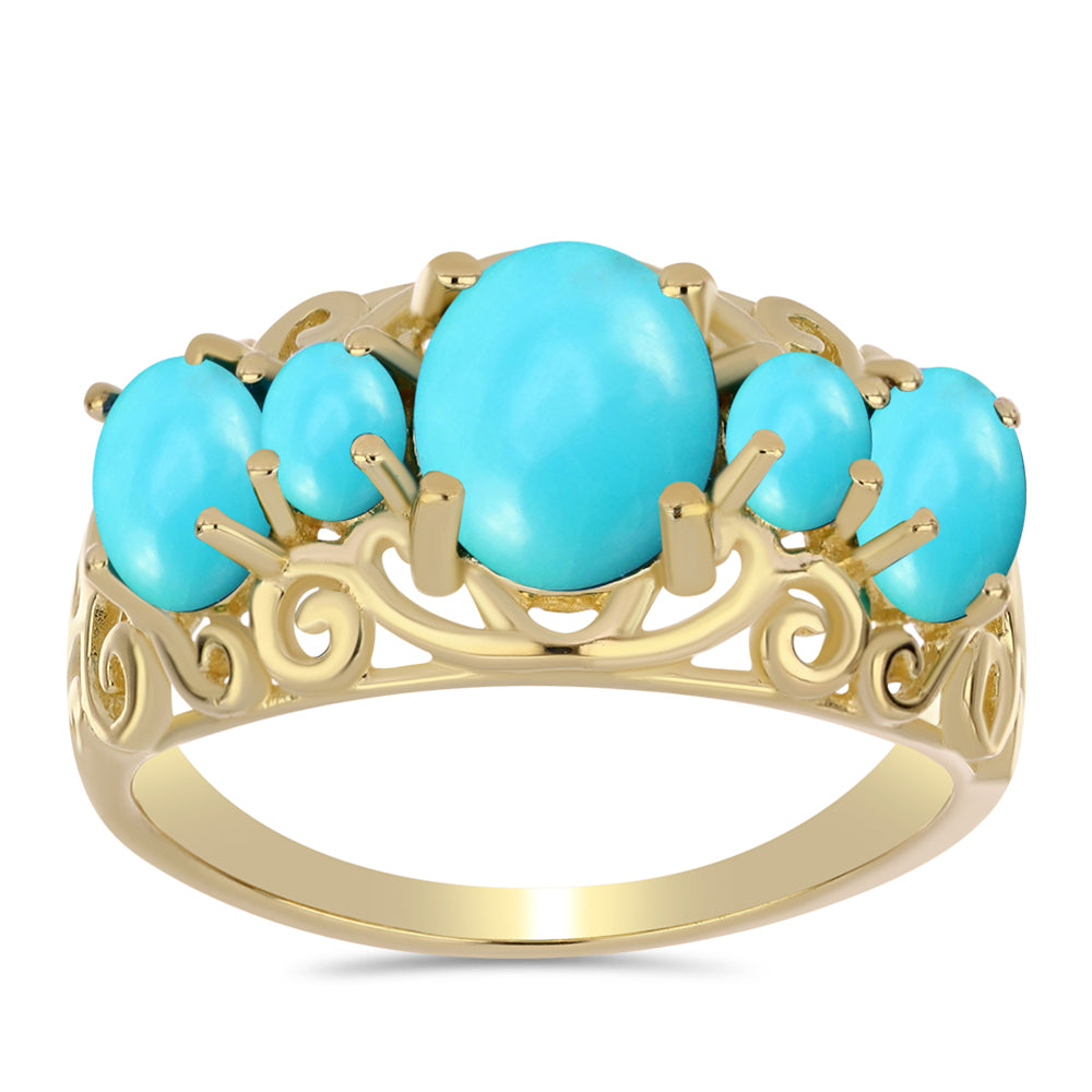 Anillo de Plata Bañada en Oro con Turquesa Bella Durmiente 3 