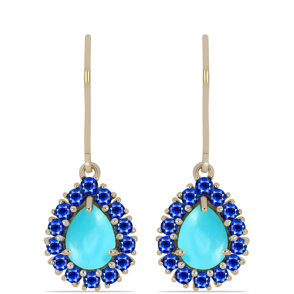 Pendientes de Plata Bañada en Oro con Turquesa Bella Durmiente y Zafiro azul Australiano