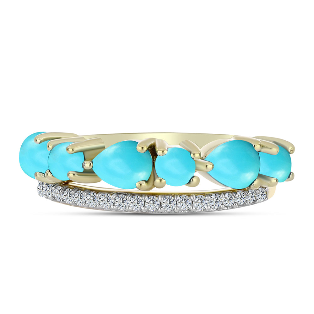 Anillo de Plata Bañada en Oro con Turquesa Bella Durmiente y Topacio Blanco