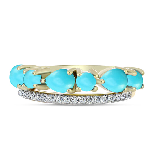 Anillo de Plata Bañada en Oro con Turquesa Bella Durmiente y Topacio Blanco