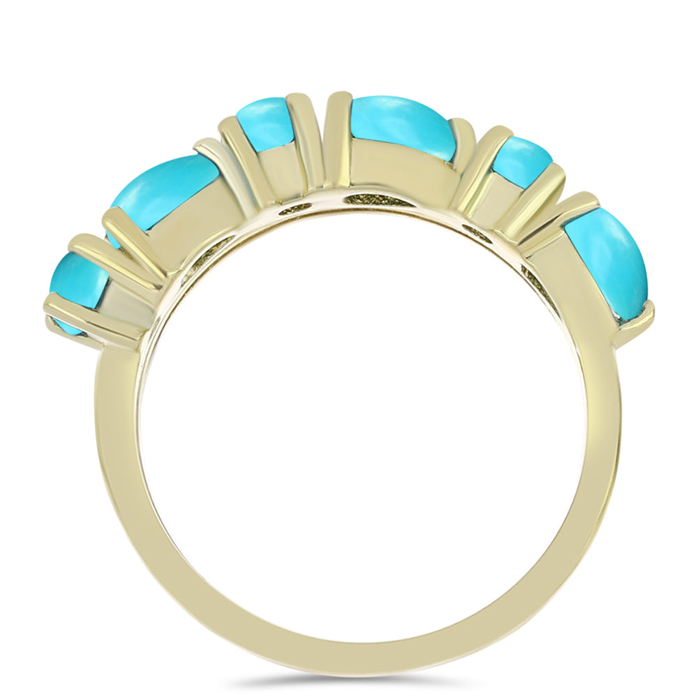 Anillo de Plata Bañada en Oro con Turquesa Bella Durmiente y Topacio Blanco 2 