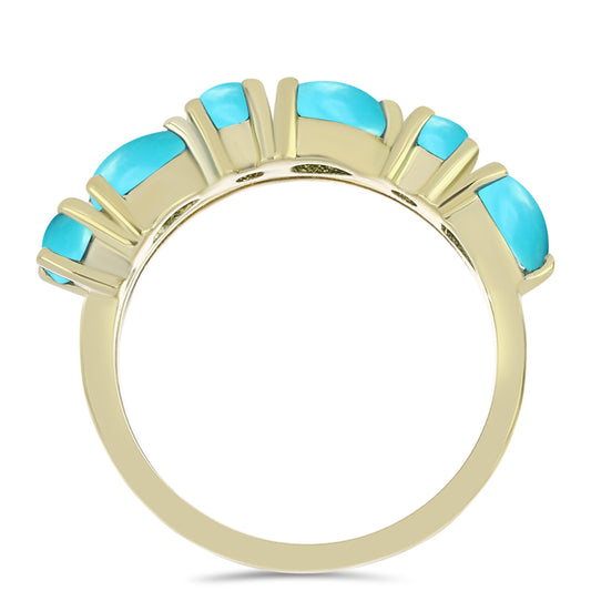 Anillo de Plata Bañada en Oro con Turquesa Bella Durmiente y Topacio Blanco