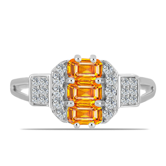 Anillo de Plata con Zafiro Padparadscha y Topacio Blanco