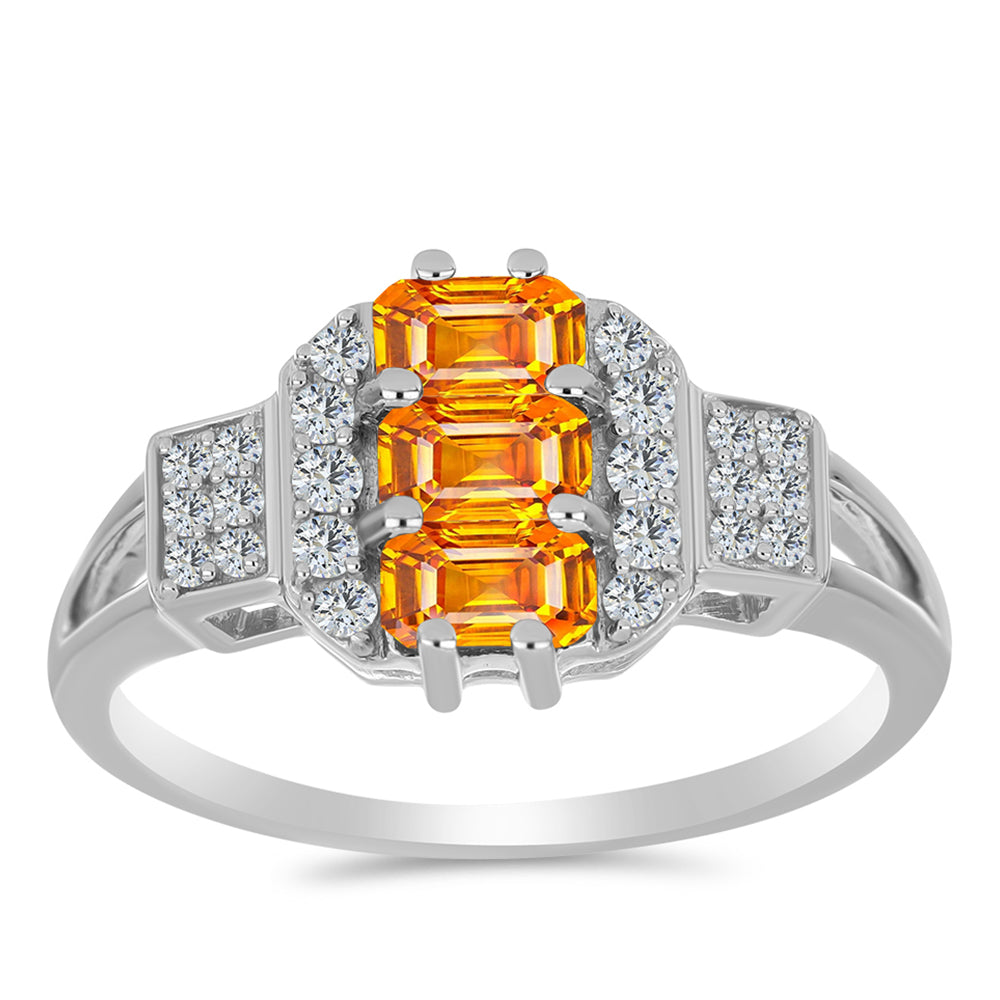 Anillo de Plata con Zafiro Padparadscha y Topacio Blanco 3 