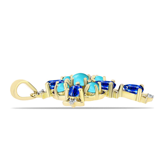 Cruz Colgante de Plata Bañada en Oro con Turquesa Bella Durmiente y Zafiro azul Australiano