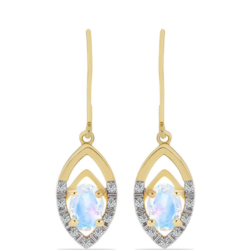 Pendientes de Plata Bañada en Oro con Piedra Lunar Arco Iris y Topacio Blanco 1 