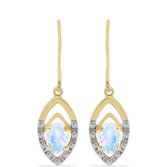 Pendientes de Plata Bañada en Oro con Piedra Lunar Arco Iris y Topacio Blanco