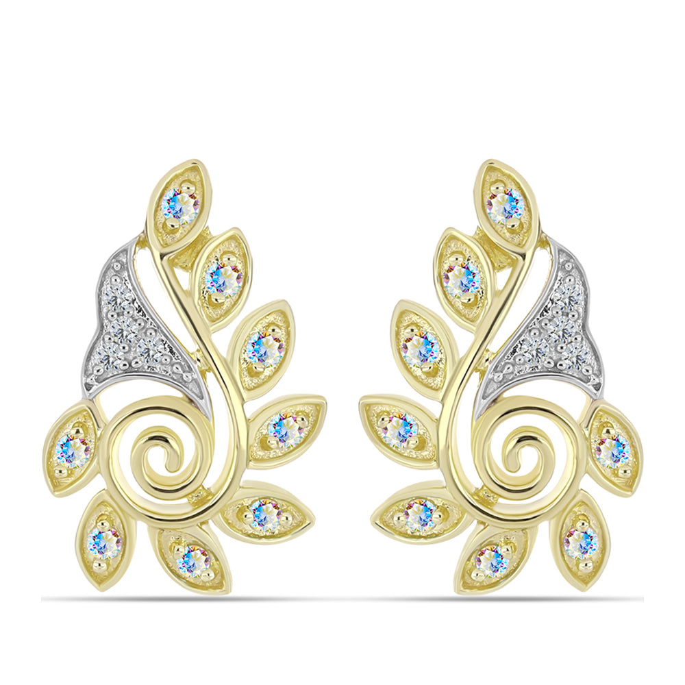 Pendientes de Plata Bañada en Oro con Moisanita hielo y Topacio Blanco 1 