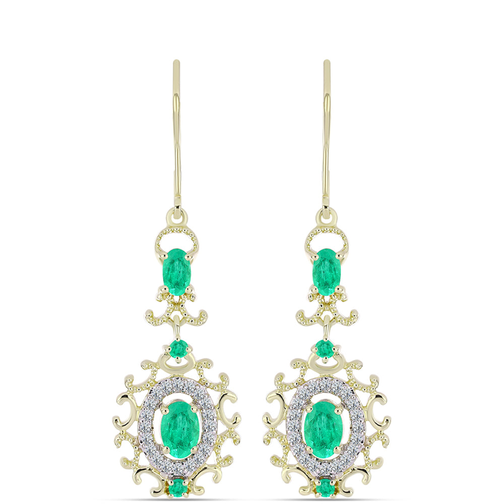 Pendientes de Plata Bañada en Oro con Esmeralda de Colombia y Diamante blanco