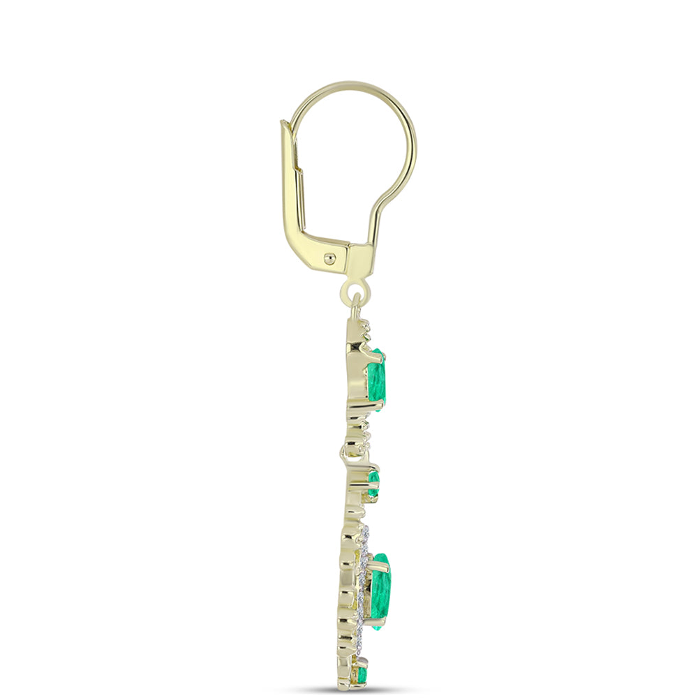 Pendientes de Plata Bañada en Oro con Esmeralda de Colombia y Diamante blanco 2 