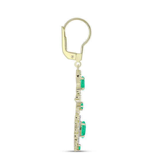 Pendientes de Plata Bañada en Oro con Esmeralda de Colombia y Diamante blanco