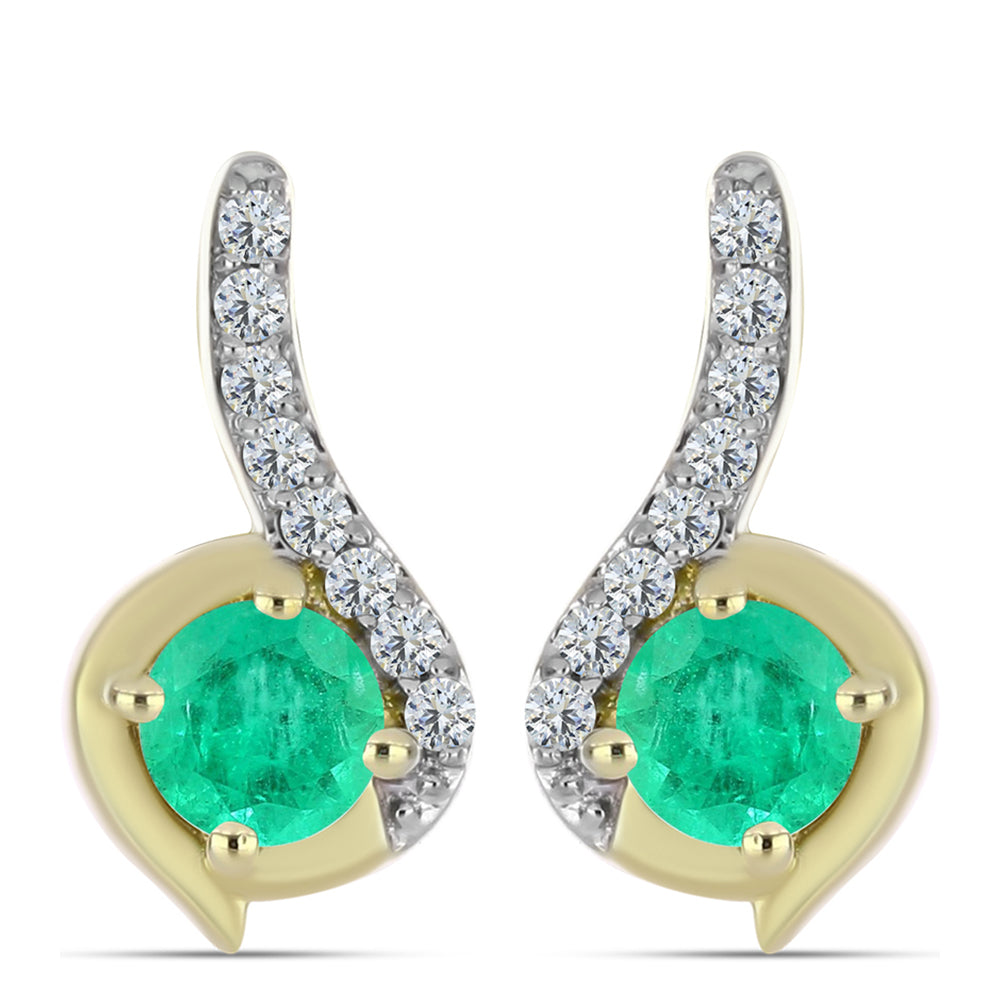 Pendientes de Plata Bañada en Oro con Esmeralda de Colombia y Diamante blanco