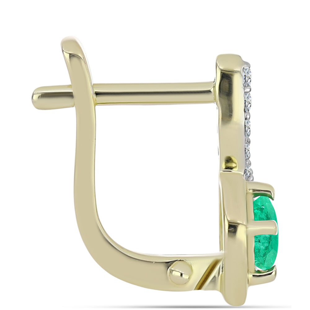 Pendientes de Plata Bañada en Oro con Esmeralda de Colombia y Diamante blanco 2 