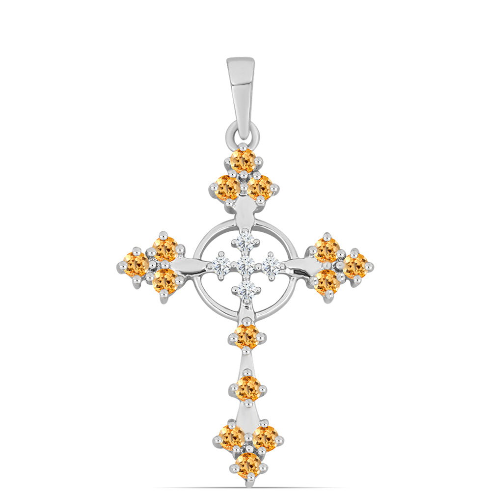 Cruz Colgante de Plata con Topacio amarillo imperial y Topacio Blanco 1 