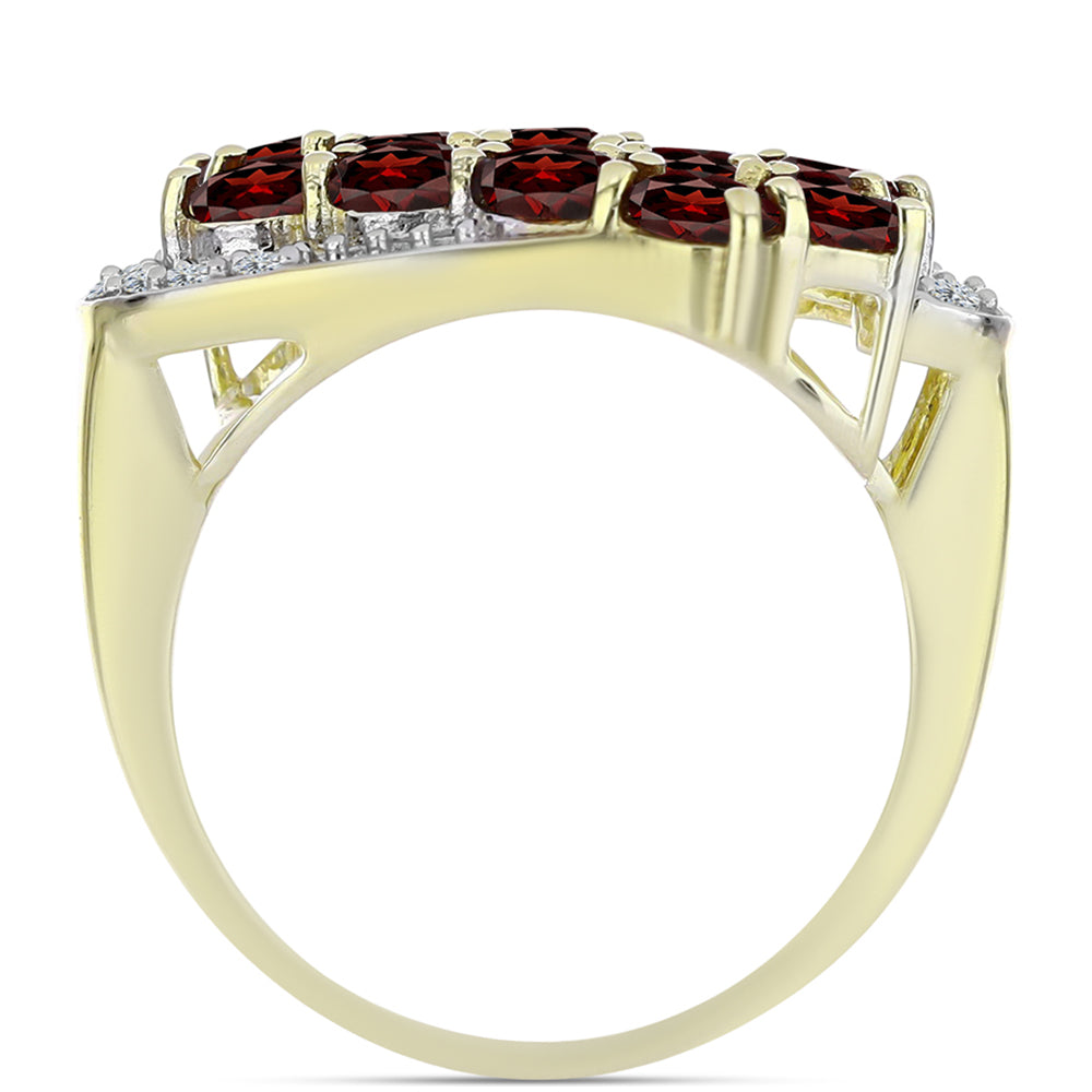 Anillo de Plata Bañada en Oro con Granate Barton y Topacio Blanco