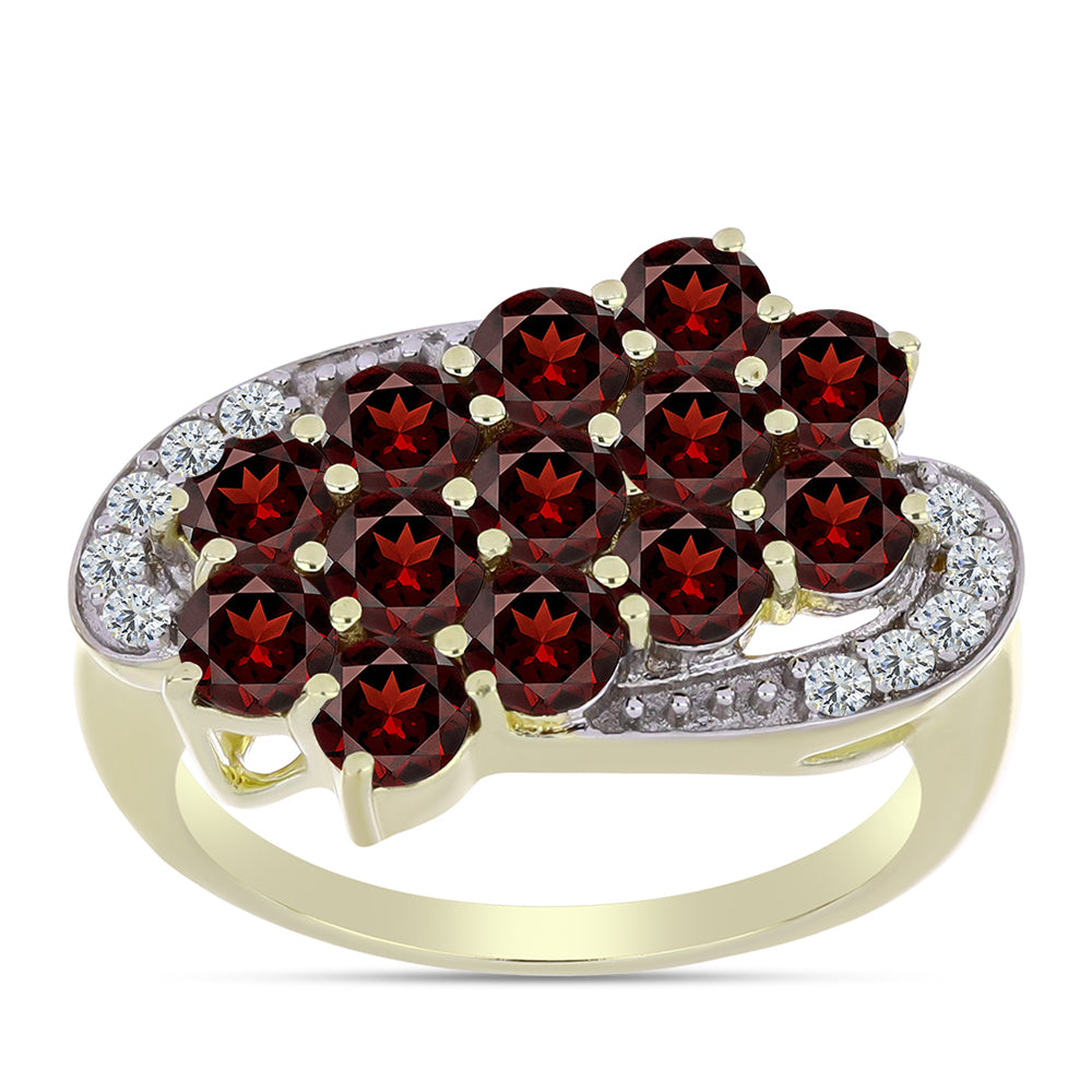 Anillo de Plata Bañada en Oro con Granate Barton y Topacio Blanco 3 