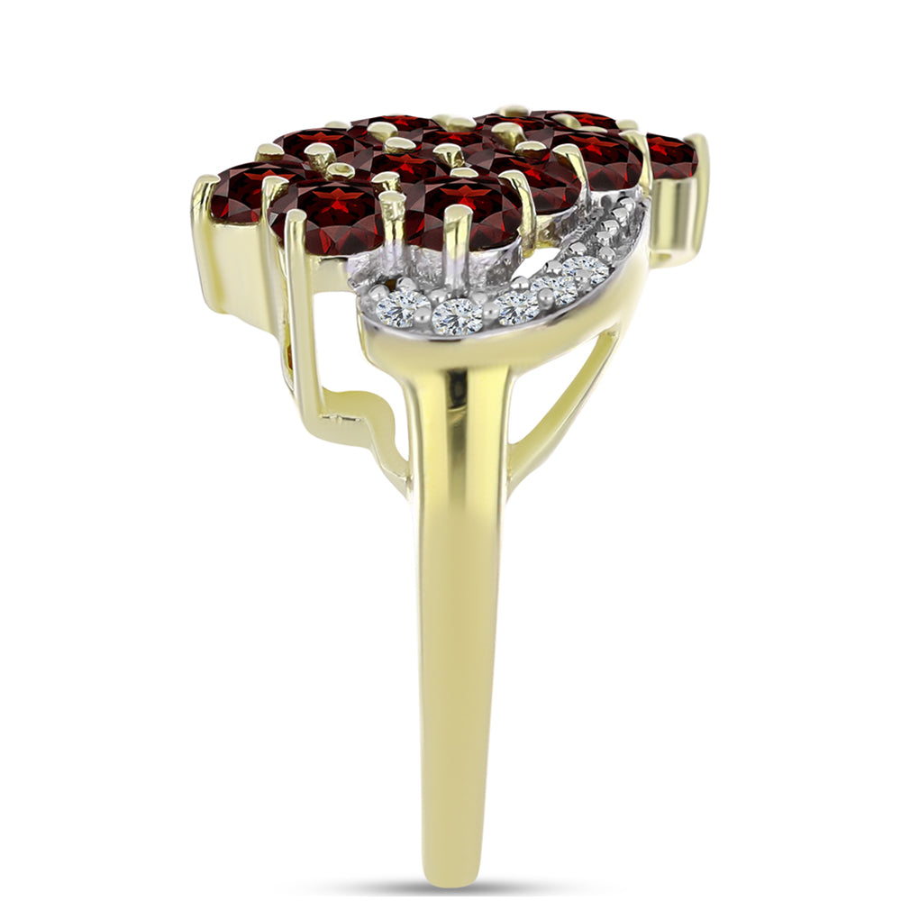 Anillo de Plata Bañada en Oro con Granate Barton y Topacio Blanco 4 