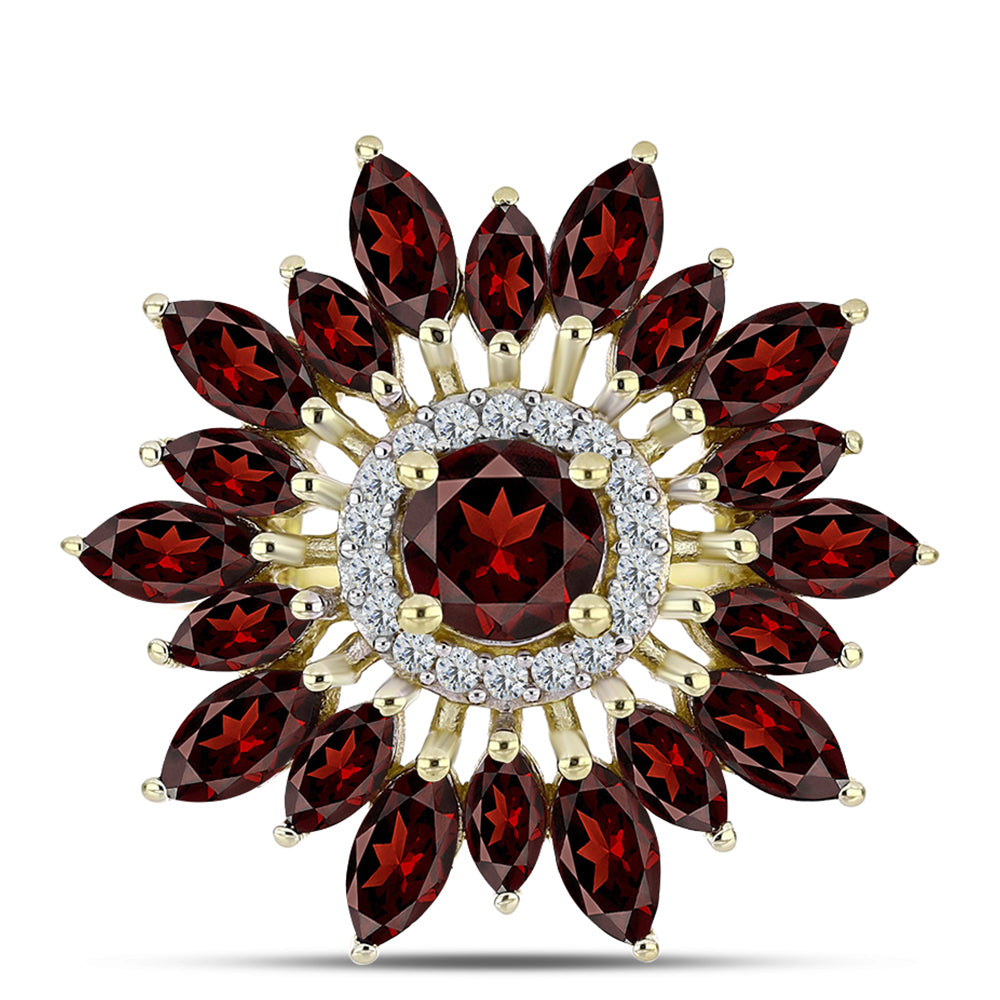 Anillo de Plata Bañada en Oro con Granate Barton y Topacio Blanco 1 