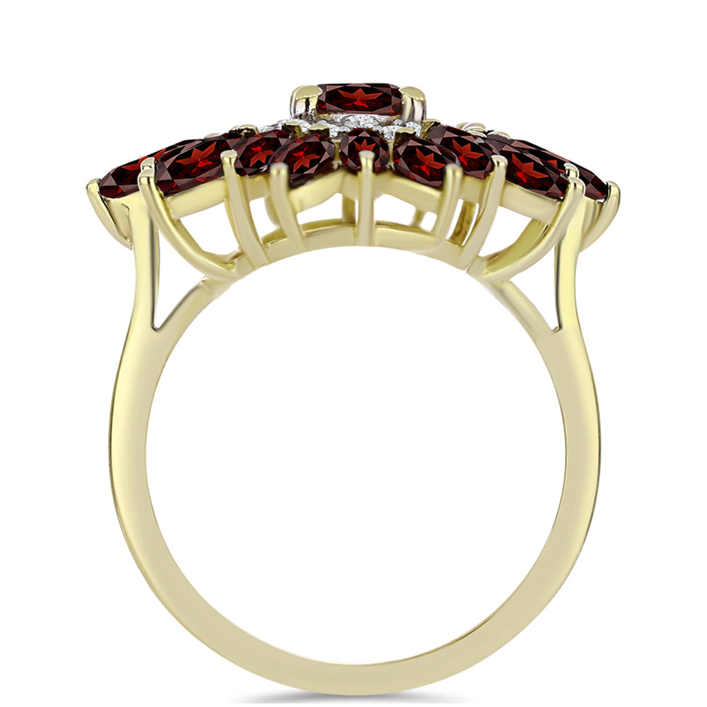 Anillo de Plata Bañada en Oro con Granate Barton y Topacio Blanco