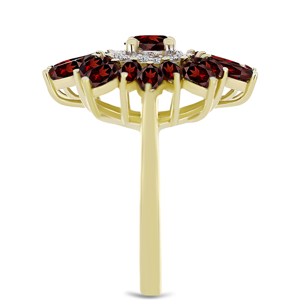 Anillo de Plata Bañada en Oro con Granate Barton y Topacio Blanco 4 