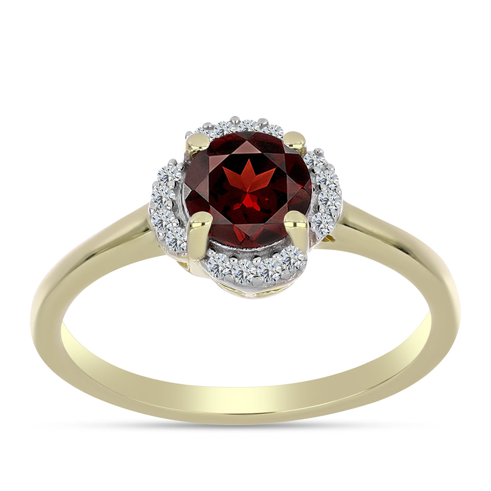 Anillo de Plata Bañada en Oro con Granate Barton y Topacio Blanco 3 