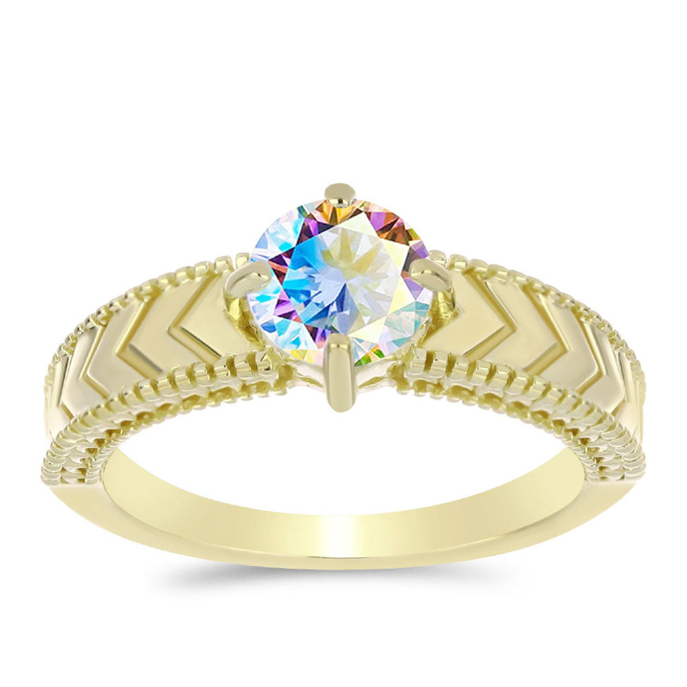 Anillo de Plata Bañada en Oro con Moisanita hielo 3 