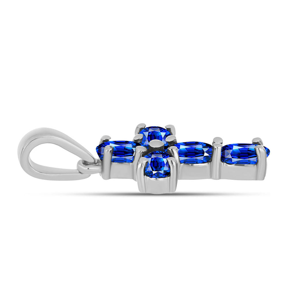 Cruz Conjunto de Plata con Zafiro Azul Australiano ( Pendientes +Anillo +Colgante ) 7 