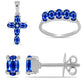 Cruz Conjunto de Plata con Zafiro Azul Australiano ( Pendientes +Anillo +Colgante )