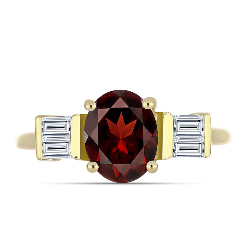 Anillo de Plata Bañada en Oro con Granate Barton y Topacio Blanco