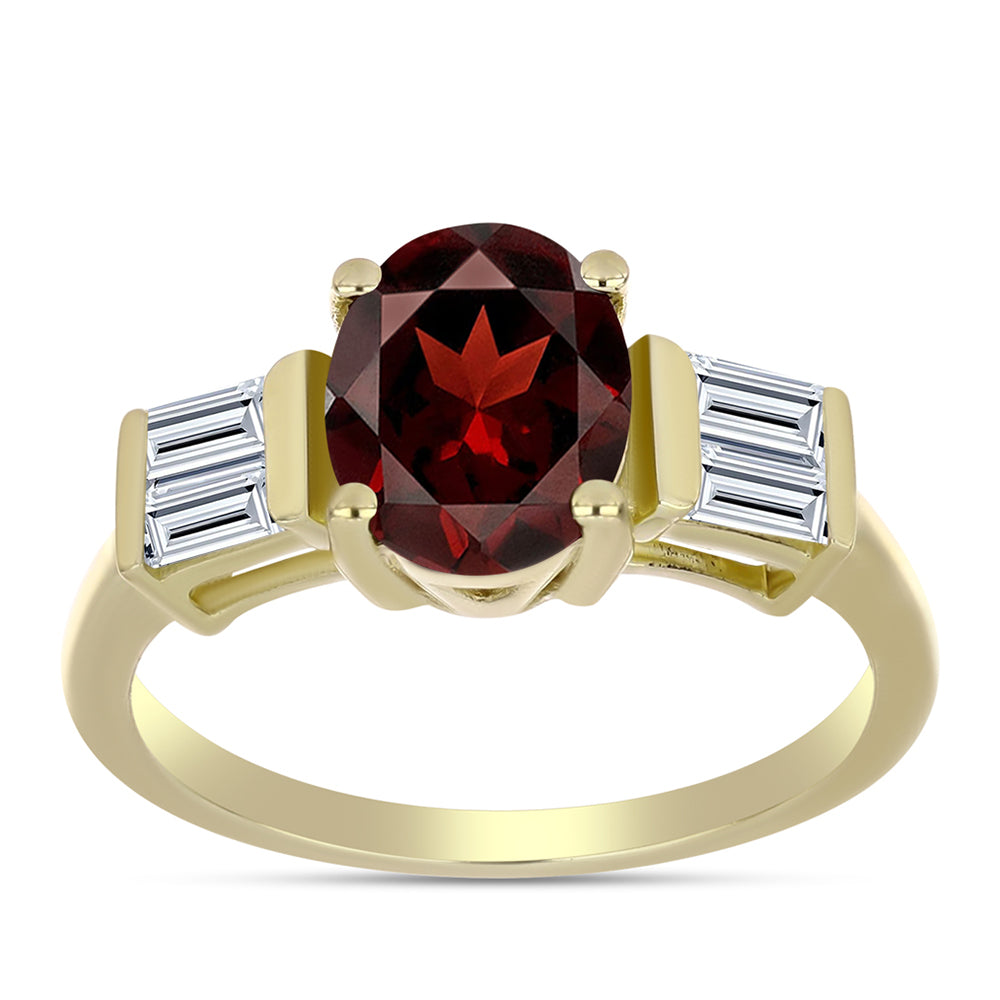 Anillo de Plata Bañada en Oro con Granate Barton y Topacio Blanco