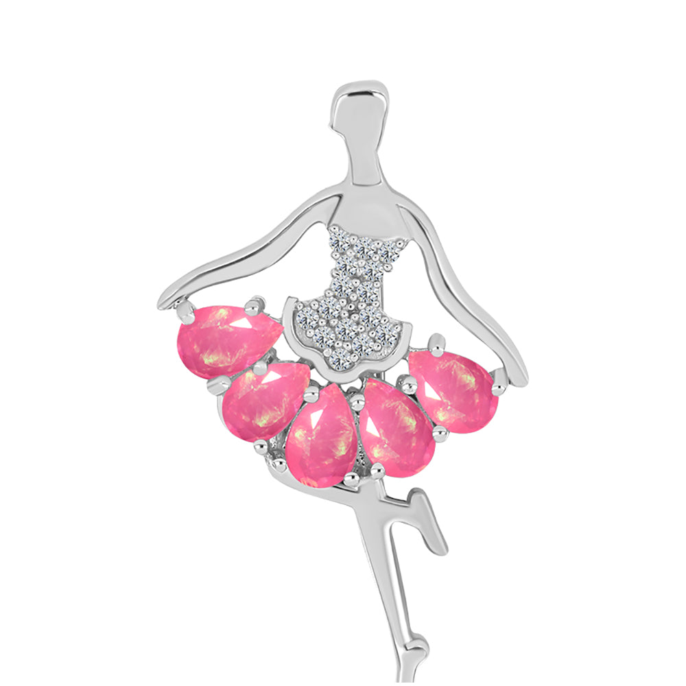 Broche de Plata con Ópalo Rosa de Lega Dembi y Topacio Blanco