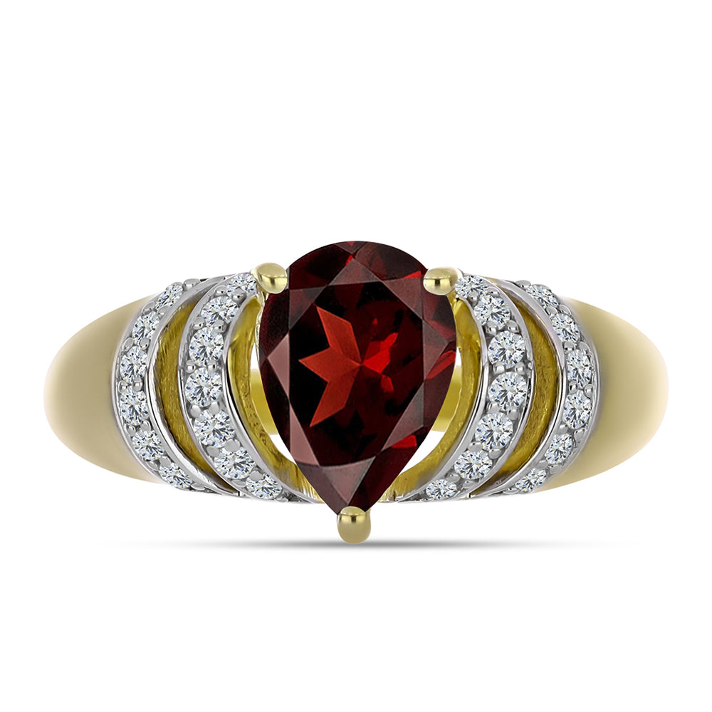 Anillo de Plata Bañada en Oro con Granate Barton y Topacio Blanco 1 