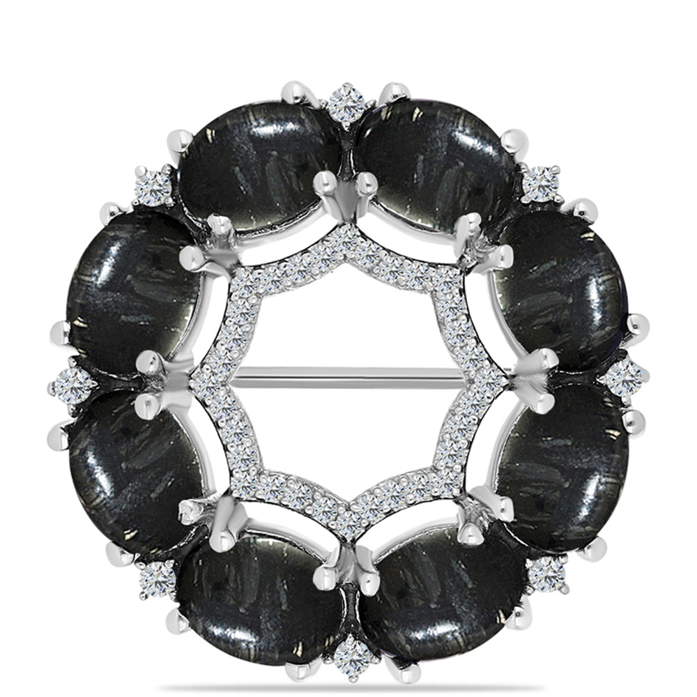 Broche de Plata con Jaspe Picasso y Topacio Blanco 1 