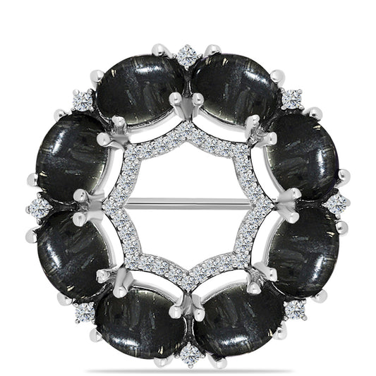 Broche de Plata con Jaspe Picasso y Topacio Blanco