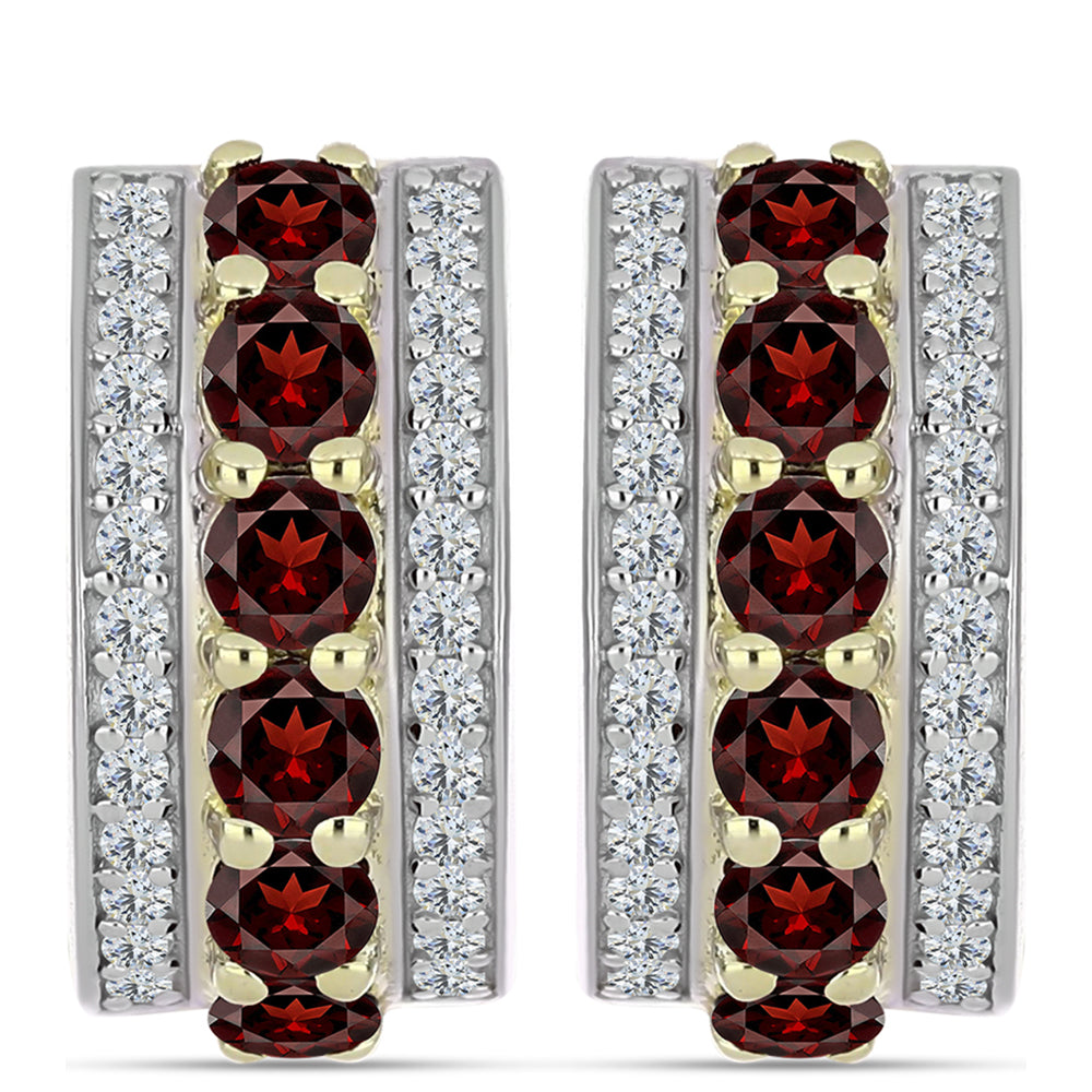 Pendientes de Plata Bañada en Oro con Granate Barton y Topacio Blanco