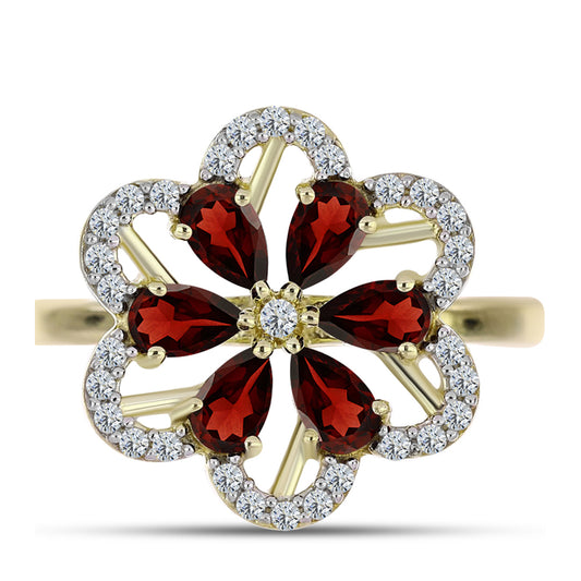 Anillo de Plata Bañada en Oro con Granate Barton y Topacio Blanco