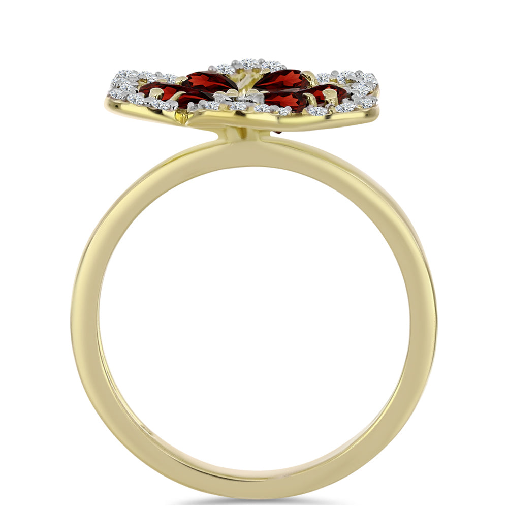 Anillo de Plata Bañada en Oro con Granate Barton y Topacio Blanco